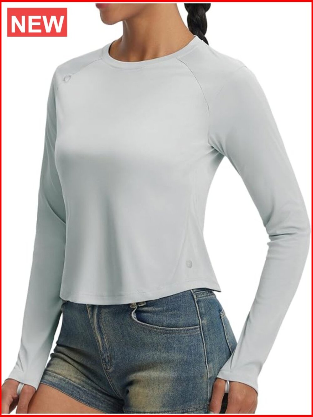 UPF 50+ Long Sleeve Crop Rash Guard Slim Fit Athletic Top